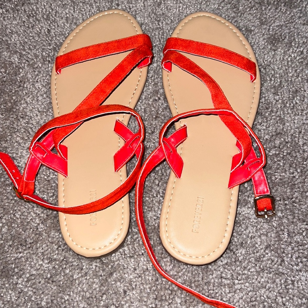 Red sandals with buckle